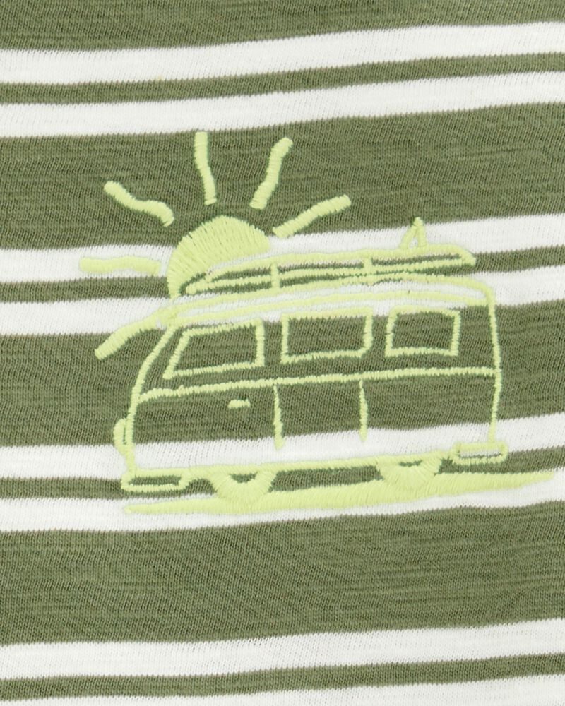 Toddler Sun Striped Cotton Short-Sleeve Tee - Green, image 2 of 3 slides