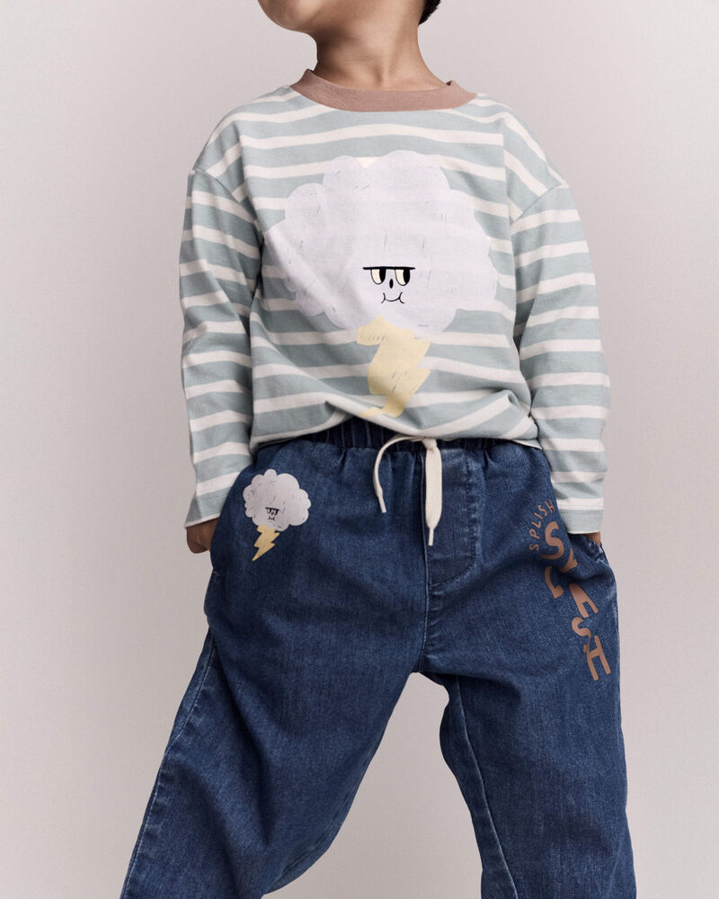 Toddler Striped Storm Long-Sleeve Relaxed Graphic Tee - Teal, image 5 of 6 slides