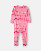 Toute-petit fille - Pyjama ajust&eacute; 1 pi&egrave;ce en DreamPlush avec pieds &agrave; motif jacquard et c&oelig;urs &ndash; Rose, image 2 sur 3 diapositives