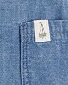 Baby Solid Cotton Blend Romper - Blue, image 3 of 4 slides