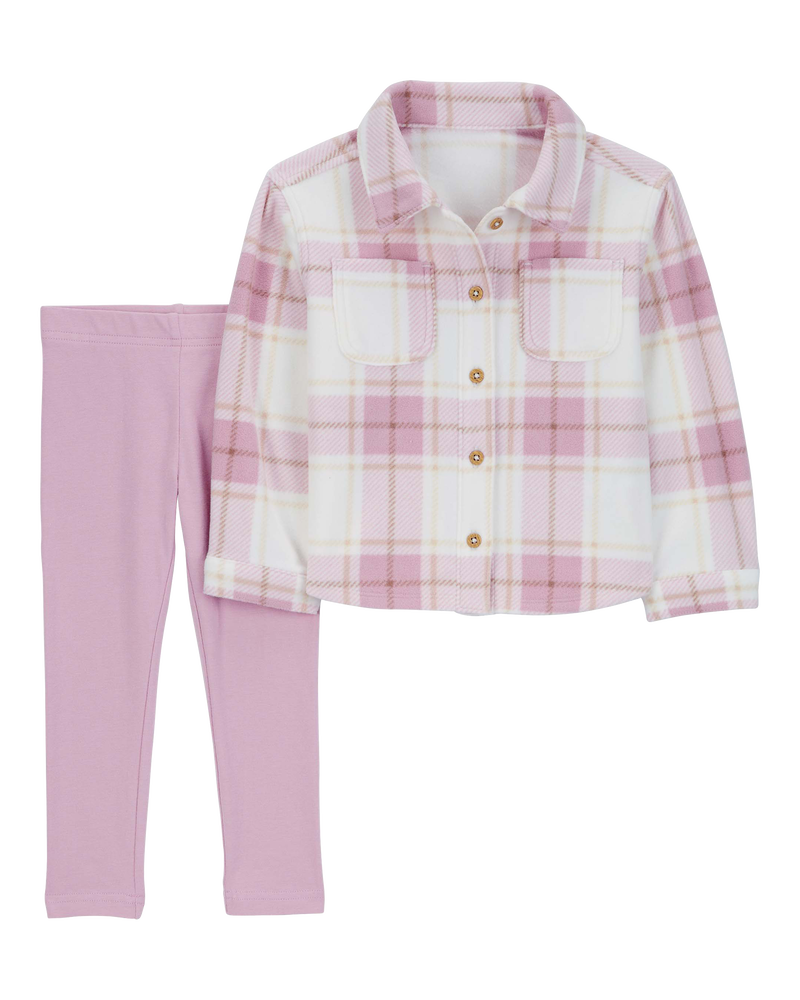 Baby 2-Piece Plaid Fleece Shacket & Legging Set, image 1 of 3 slides