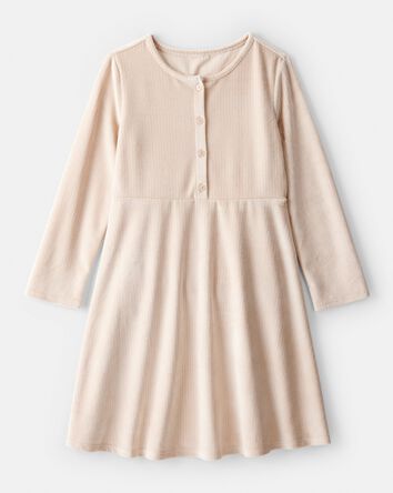 Girls Cozy Rib Dress - Cream, 