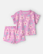 Toddler Girl Floral Short-Sleeve Loose Fit 2-Piece pyjama Set - Pink, image 1 of 3 slides
