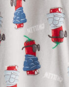 Boys Chili Pepper Print Fleece Long-Sleeve Loose Fit 1-Piece Pyjamas - Grey, image 2 of 3 slides