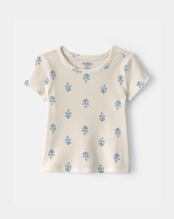 Toddler Girl Floral Ribbed Tee - Ivory, 