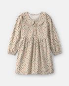 Girls Floral Collared Corduroy Dress - Cream, image 1 of 4 slides