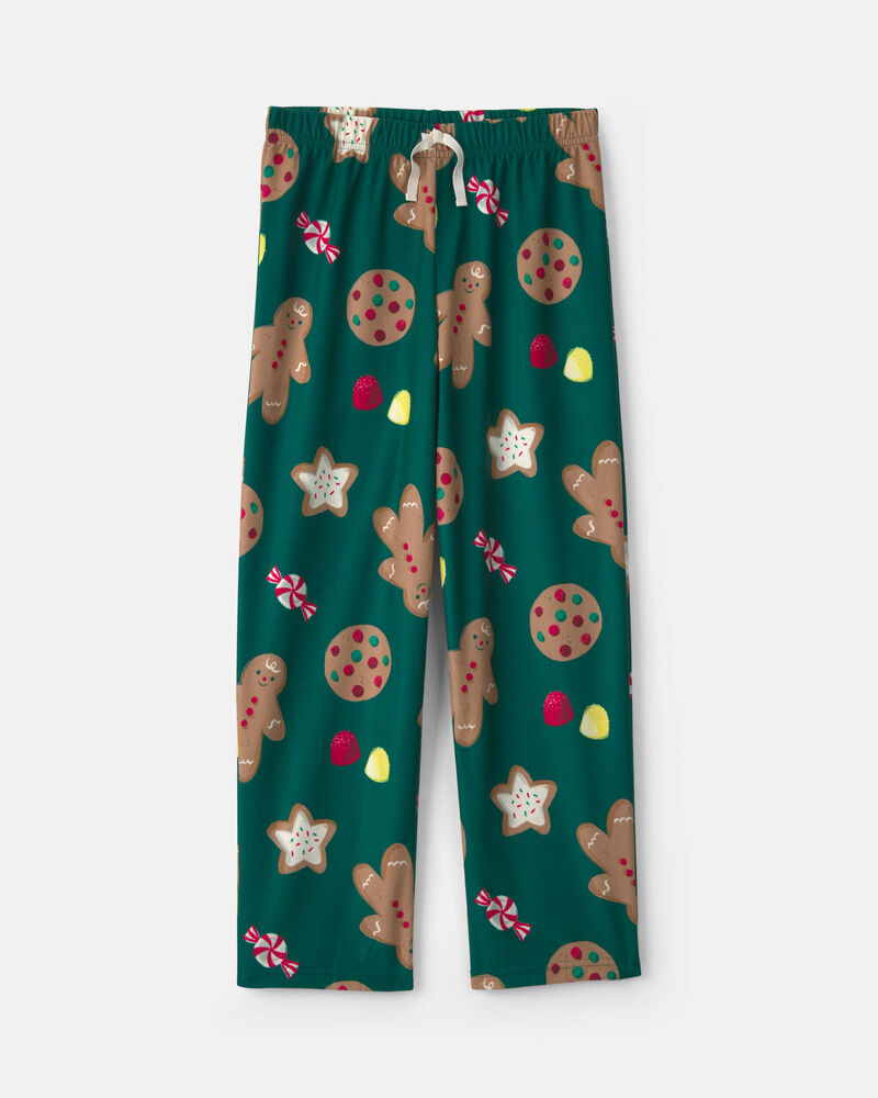 Kids Christmas Gingerbread Fleece Loose Fit Pyjama Bottoms - Green, image 1 of 4 slides