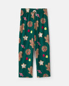 Kids Christmas Gingerbread Fleece Loose Fit Pyjama Bottoms - Green, image 1 of 4 slides