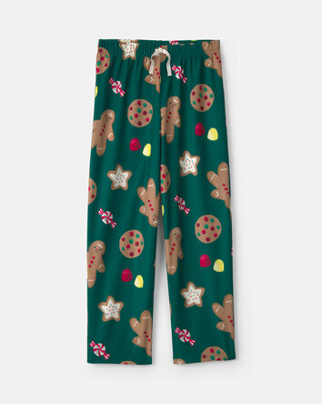 Kids Christmas Gingerbread Fleece Loose Fit Pyjama Bottoms - Green, 