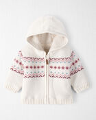 Baby Girl Organic Cotton Fair Isle Sweater Knit Jacket, image 1 of 4 slides
