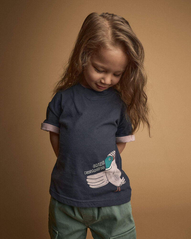 Toddler 'Easily Distracted' Duck Relaxed Graphic Tee - Navy, image 1 of 5 slides