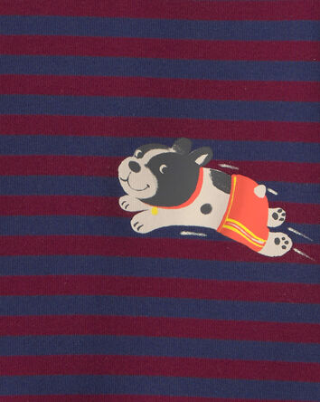 Baby Boy 4-Piece Dog Striped 100% Cotton Snug Fit Pyjama Set - Burgundy/Cream, 