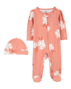 Baby 2-Piece Floral Sleeper & Cap Set, image 1 of 4 slides