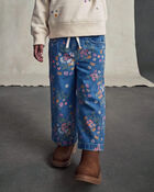 Toute-petite fille - Jeans en denim &agrave; jambe large &agrave; motif floral - D&eacute;lav&eacute; fonc&eacute;, image 4 sur 4 diapositives