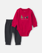 B&eacute;b&eacute; gar&ccedil;on - Ensemble 2 pi&egrave;ces cache-couche manches longues &laquo;Mommy&rsquo;s Holiday Helper&raquo; et pantalon &ndash; Rouge/Noir, image 1 sur 3 diapositives