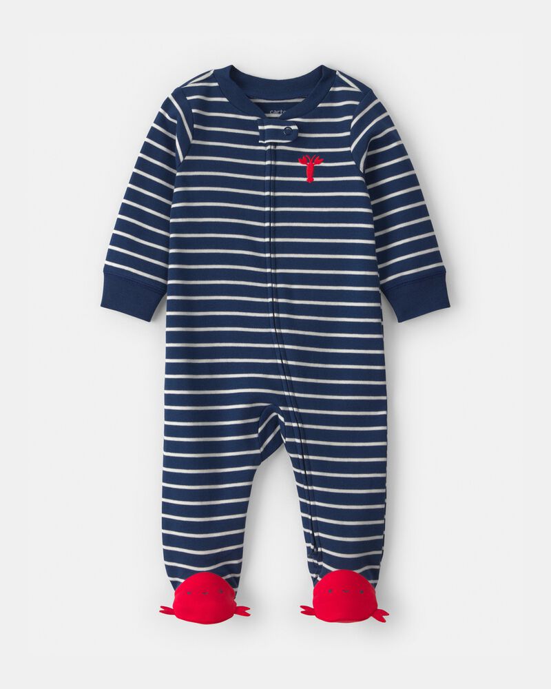 Baby Boy Lobster 2-Way Zip 100% Cotton Sleeper - Blue, image 1 of 6 slides