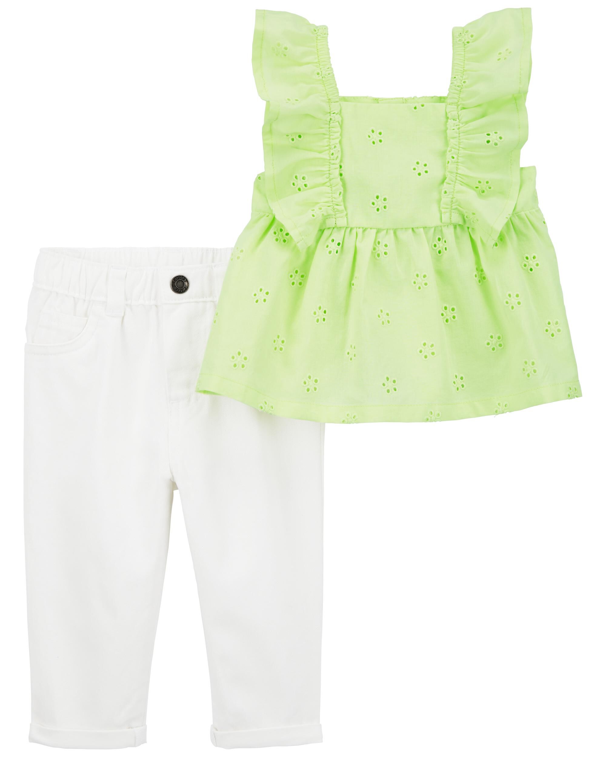 Green White 2 Piece Eyelet Top Pant Set Carter s Oshkosh Canada