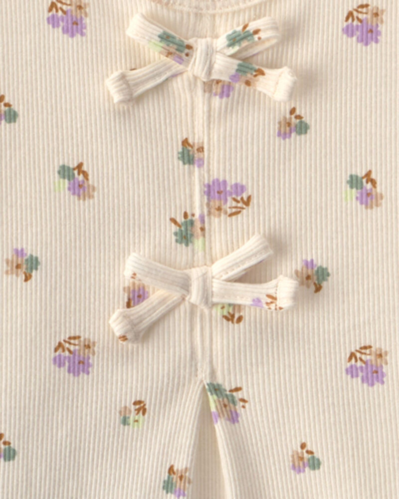 Tout-petit fille - Ensemble 2 pi&egrave;ces haut manches courtes &agrave; motif floral et pantalon - Cr&egrave;me/Vert, image 3 sur 4 diapositives