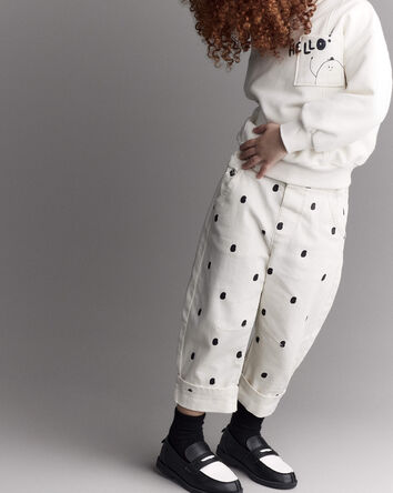 Toddler Girl Polka Dot Cuffed Barrel Pant - Ivory, 