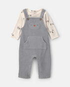 B&eacute;b&eacute; gar&ccedil;on - Ensemble 2 pi&egrave;ces salopette et manches longues &agrave; motif pingouin &ndash; Gris/Cr&egrave;me, image 1 sur 5 diapositives