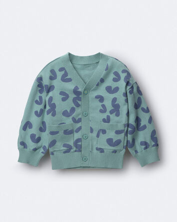 Toddler Cardigan with Avenue Pockets in Abstract Print - Teal, 