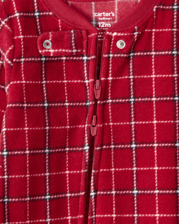 Baby Boy Plaid Print Fleece Loose Fit 1-Piece Pyjamas - Red, 