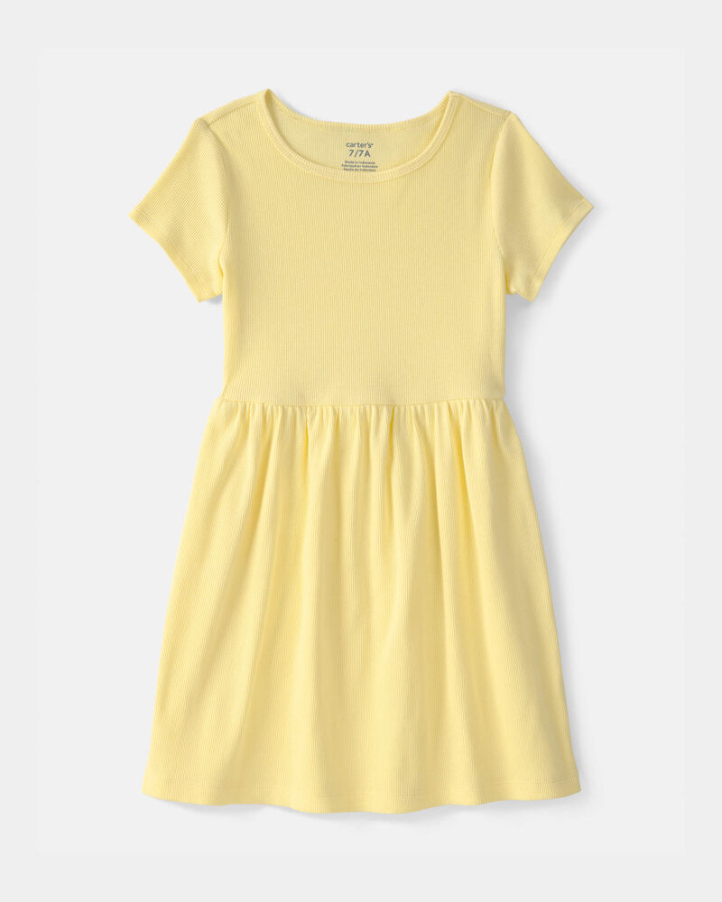 Girls Rib Short-Sleeve Dress - Yellow, image 1 of 4 slides