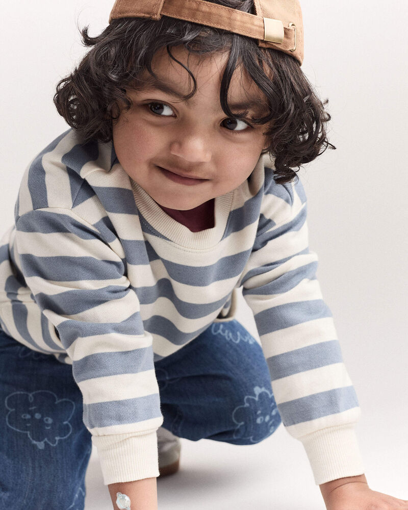 Toddler Striped Otter Sweatshirt™ with Pockets - Blue/Cream, image 3 of 7 slides