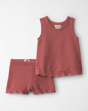 Tout-petit fille - Ensemble 2 pi&egrave;ces haut et short en tricot de coton biologique, 