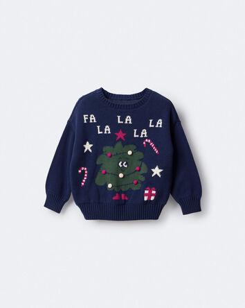Toddler 'Fa la la' Christmas Tree Pullover Sweater - Navy, 