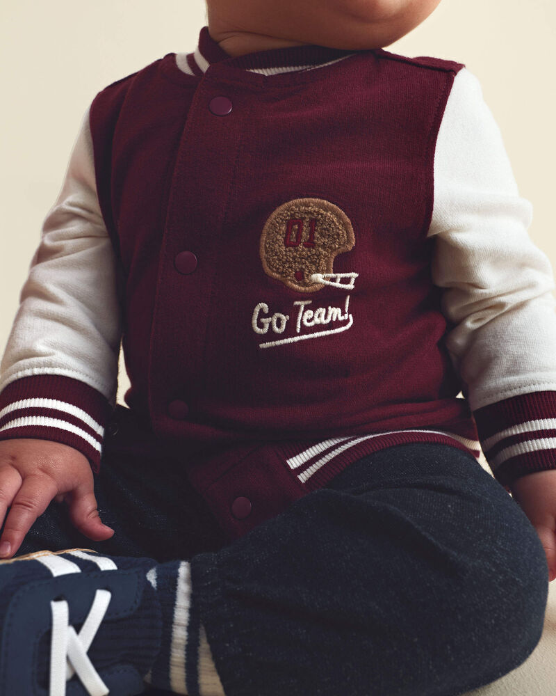 Baby Boy 3-Piece 'Go Team' Football French Terry Layering Set - Maroon, image 3 of 7 slides