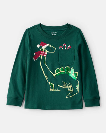 Toddler Boy Dinosaur Holiday T-Shirt - Green, 