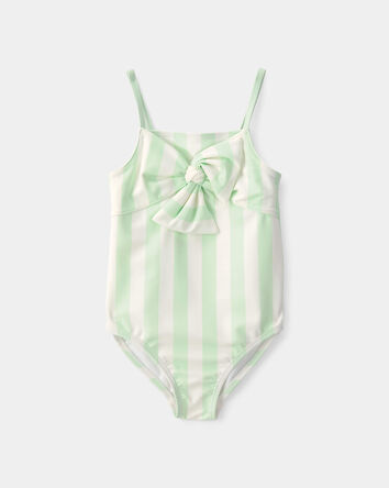 Toddler Girl 1-Piece Striped Swimsuit - Green/Ivory, 