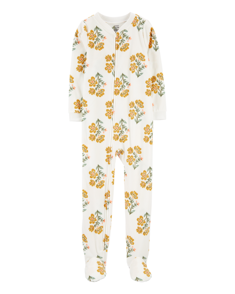 Kid 1-Piece Floral Fleece Footie Pyjamas, image 1 of 3 slides
