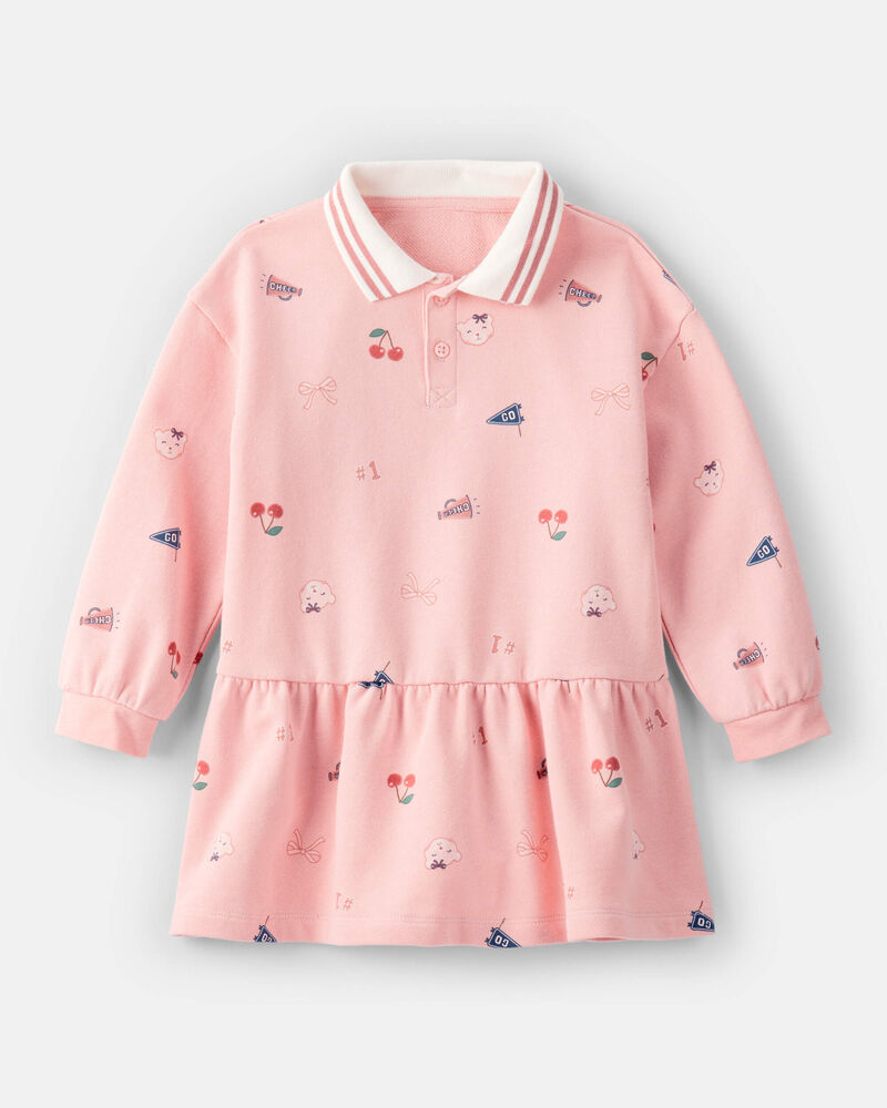 Toddler Girl French Terry Long-Sleeve Dress - Pink, image 1 of 4 slides