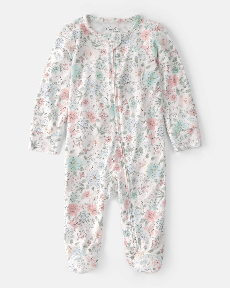 Baby Girl Butterfly Garden 2-Way Zip PurelySoft Sleeper Pyjama, image 1 of 7 slides