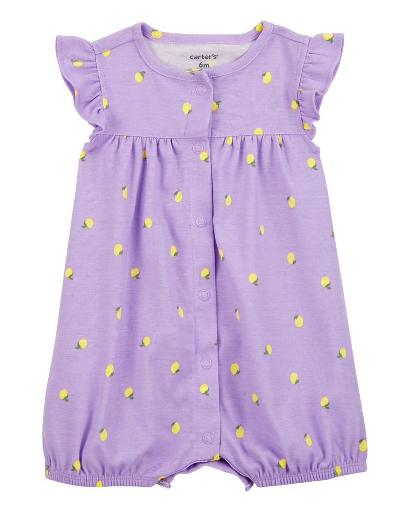 Baby Girl Lemon Short-Sleeve Romper - Purple, image 1 of 3 slides