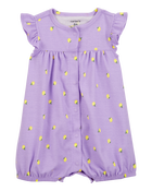 Baby Girl Lemon Short-Sleeve Romper - Purple, image 1 of 3 slides