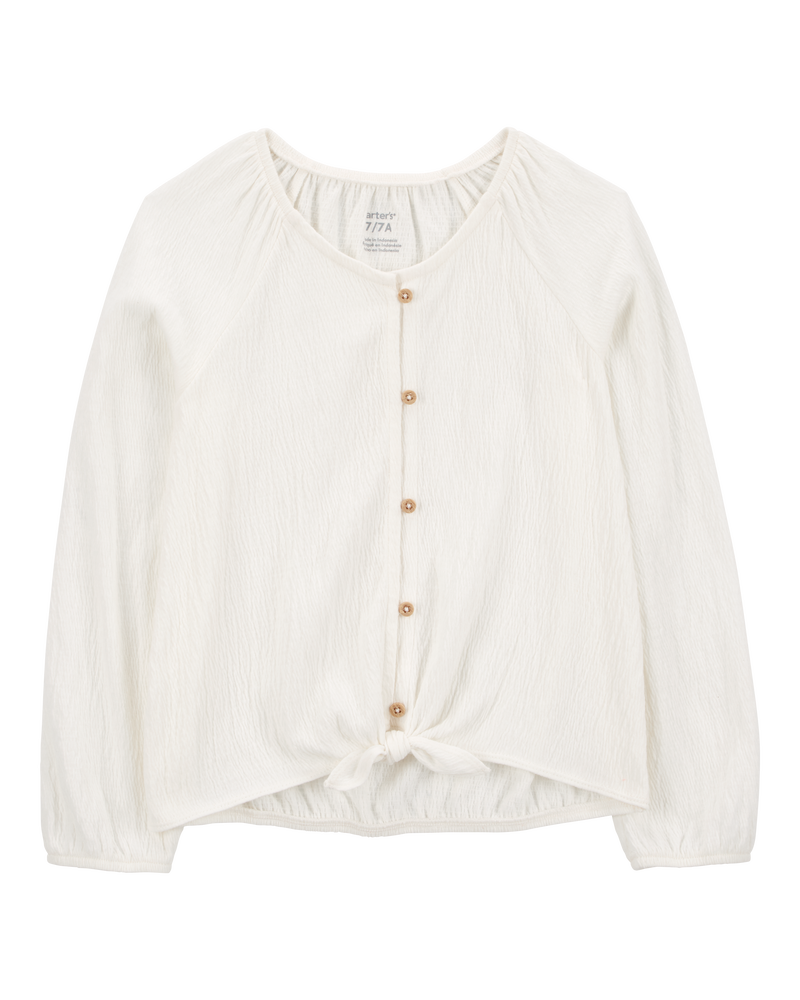 Kid Gauze Long-Sleeve Button-Up Top - Cream, image 1 of 3 slides