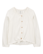 Kid Gauze Long-Sleeve Button-Up Top - Cream, image 1 of 3 slides
