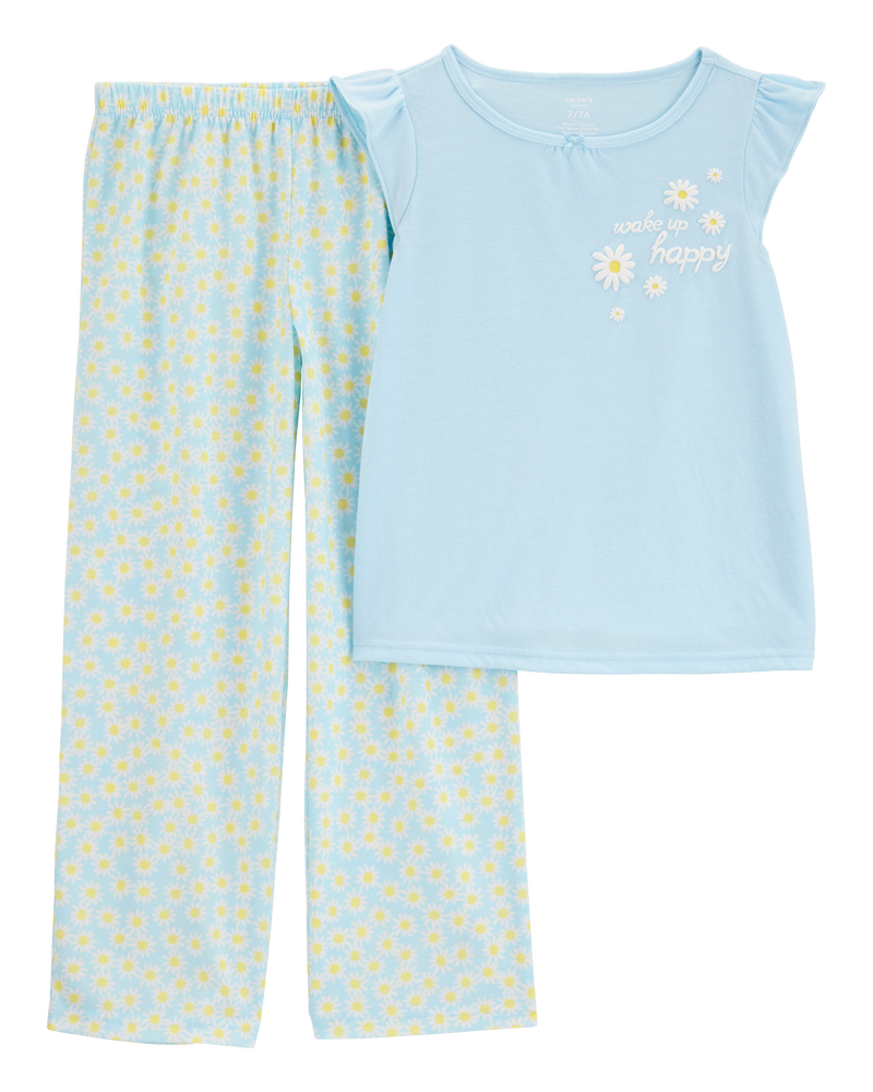 Filles - Pyjama 2 pièces décontracté à marguerites - Bleu, image 1 sur 3 diapositives