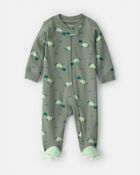 Baby Boy Dinosaur 2-Way Zip 100% Cotton Sleeper - Green, image 1 of 5 slides