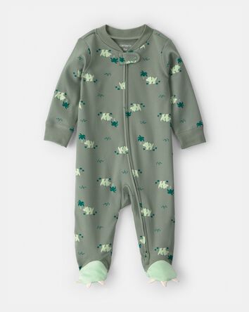 Baby Boy Dinosaur 2-Way Zip 100% Cotton Sleeper - Green, 