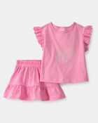 B&eacute;b&eacute; fille - Ensemble 2 pi&egrave;ces haut et jupe-short &agrave; fleurs - Rose, image 1 sur 5 diapositives