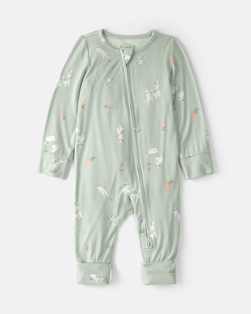 Baby Bunny 2-Way Zip PurelySoft Sleeper - Green, image 1 of 8 slides