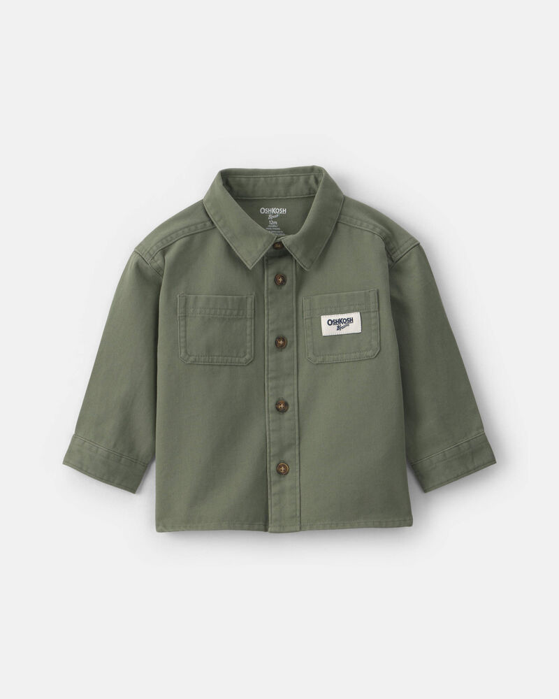 Baby Boy OshKosh Logo Twill Button-Down Shirt - Green, image 1 of 5 slides