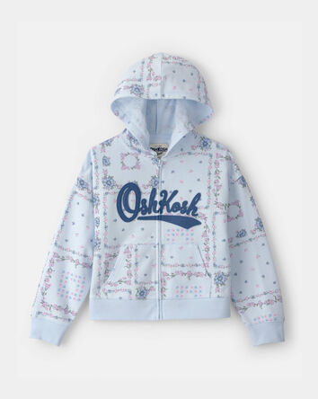 Filles - Blouson &agrave; capuchon, fermeture &agrave; glissi&egrave;re et logo OshKosh, motif floral - Bleu, 