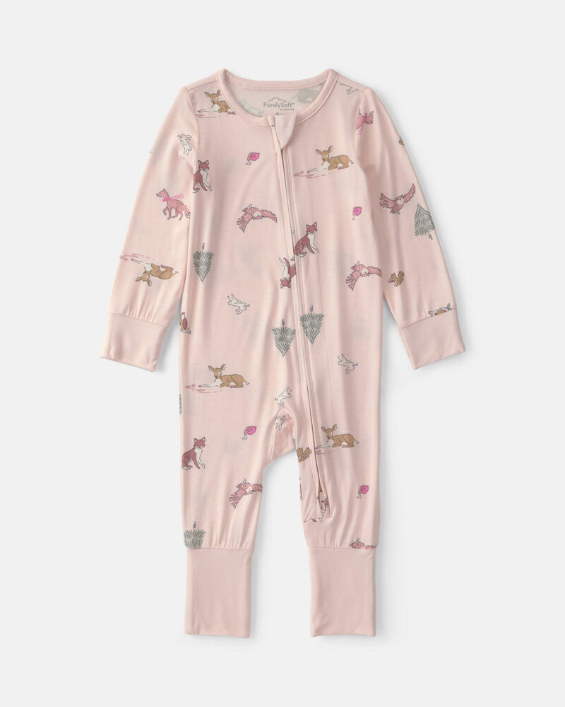 Baby Girl Woodland PurelySoft&trade; 2-Way Zip Sleeper - Pink, image 2 of 9 slides