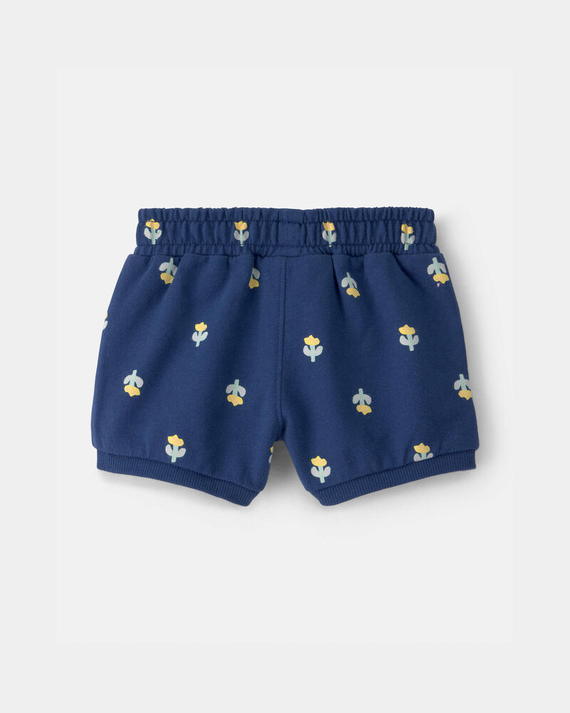 Baby Girl Floral French Terry Shorts - Blue, image 2 of 4 slides