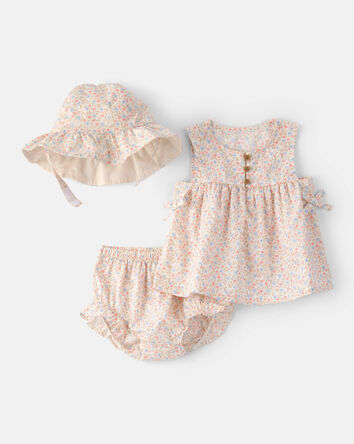 B&eacute;b&eacute; fille - Ensemble 3 pi&egrave;ces short, haut et chapeau &agrave; motif floral - Rose , 